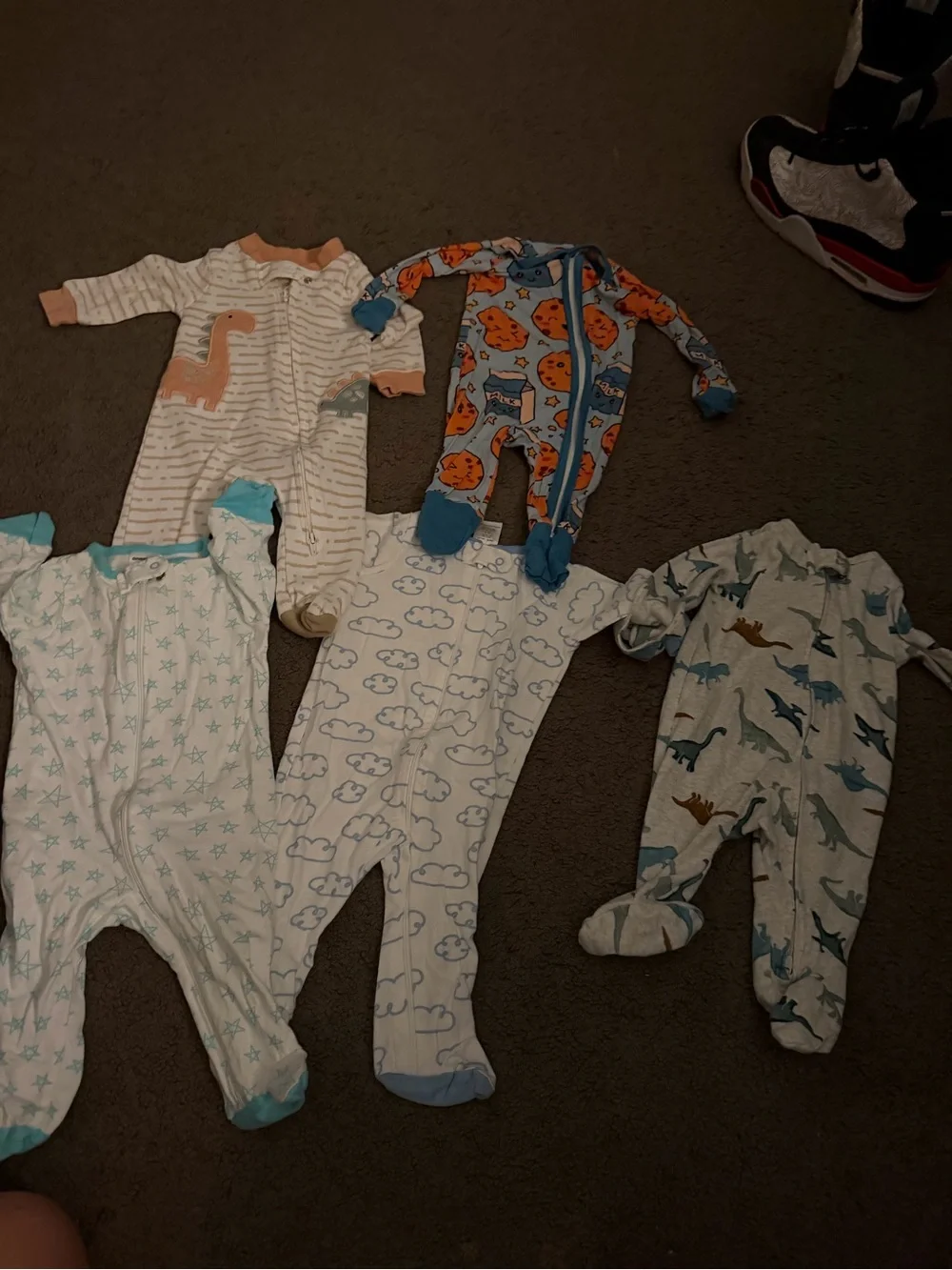 Baby One-Piece Footed Pajama - Blue/White Cloud & Dino Prints
